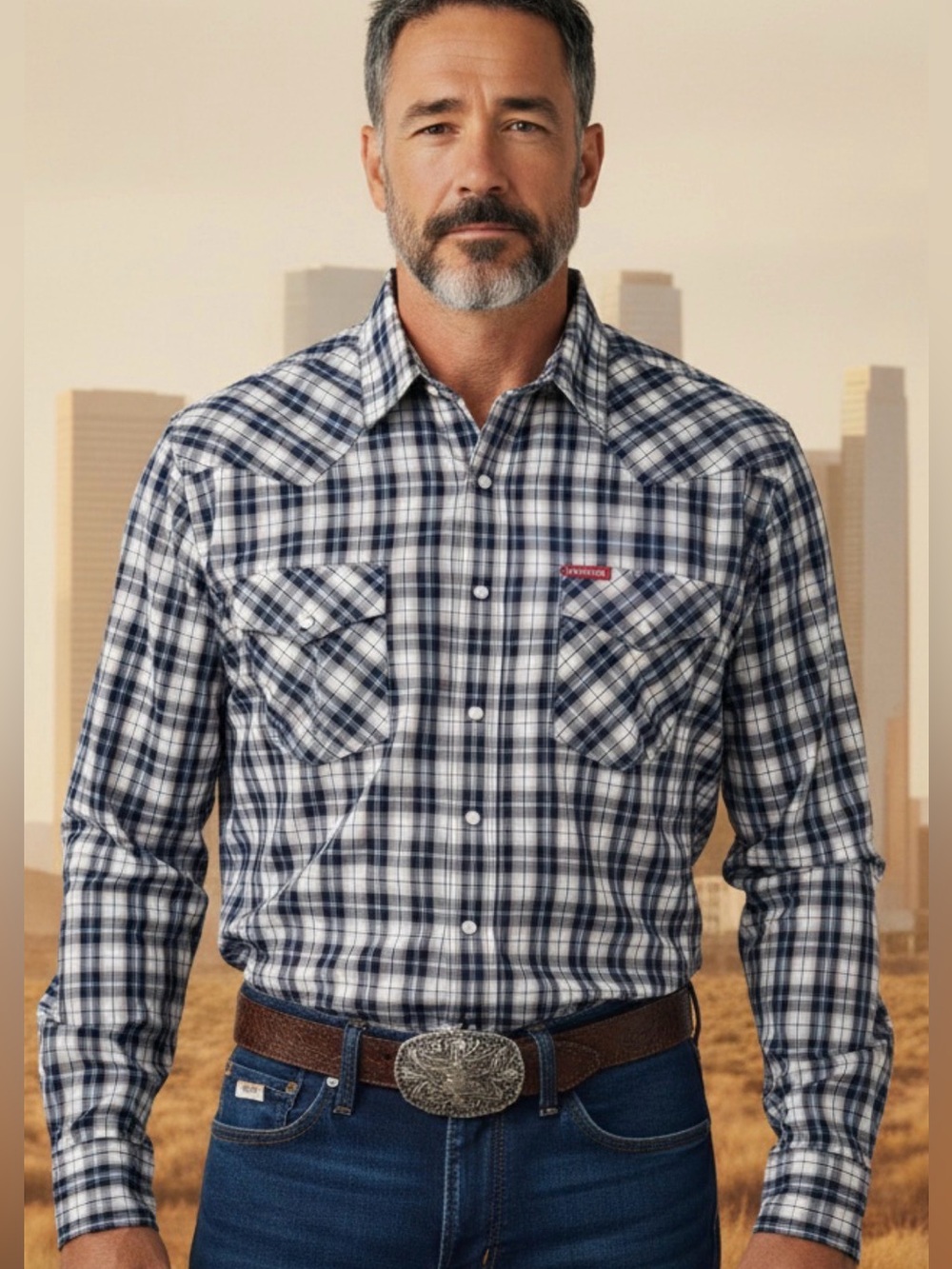 Cinch Men’s M Relaxed Fit Blue Western Shirt - Pearl Snaps, 100% Cotton-Like New